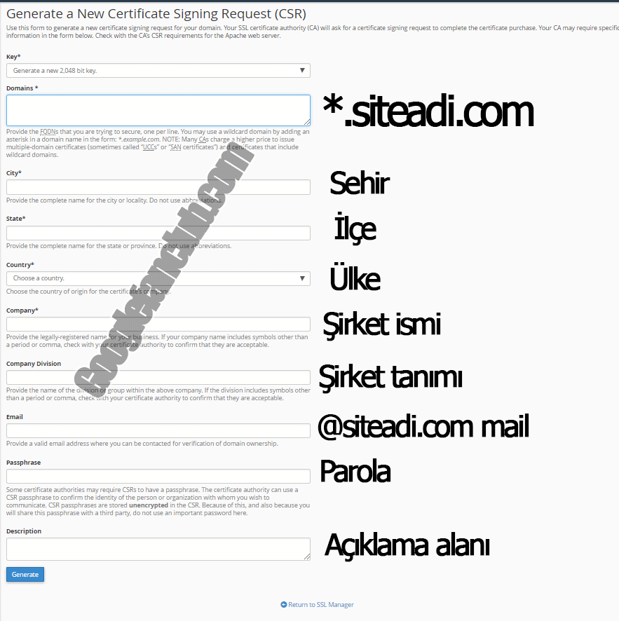 Certificate Signing Request key oluşturma